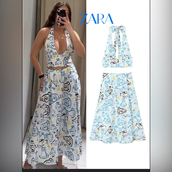 Zara Dresses & Skirts - Zara Women's Blue and White Patterned Skirt Set Sz M NWT